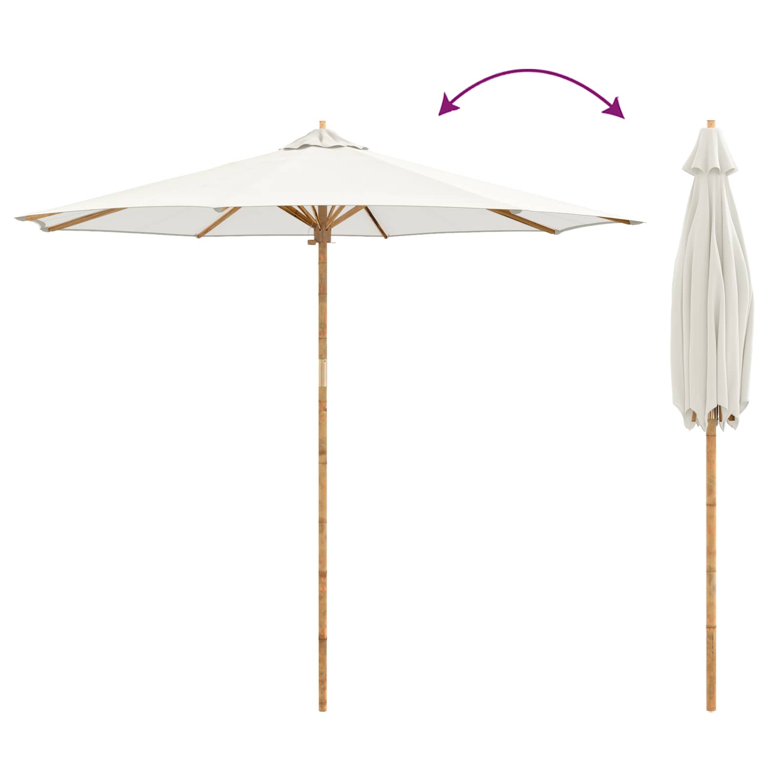 Ombrello da giardino Ø 270 x 260 cm Bambù Rotondo Bianco Crema