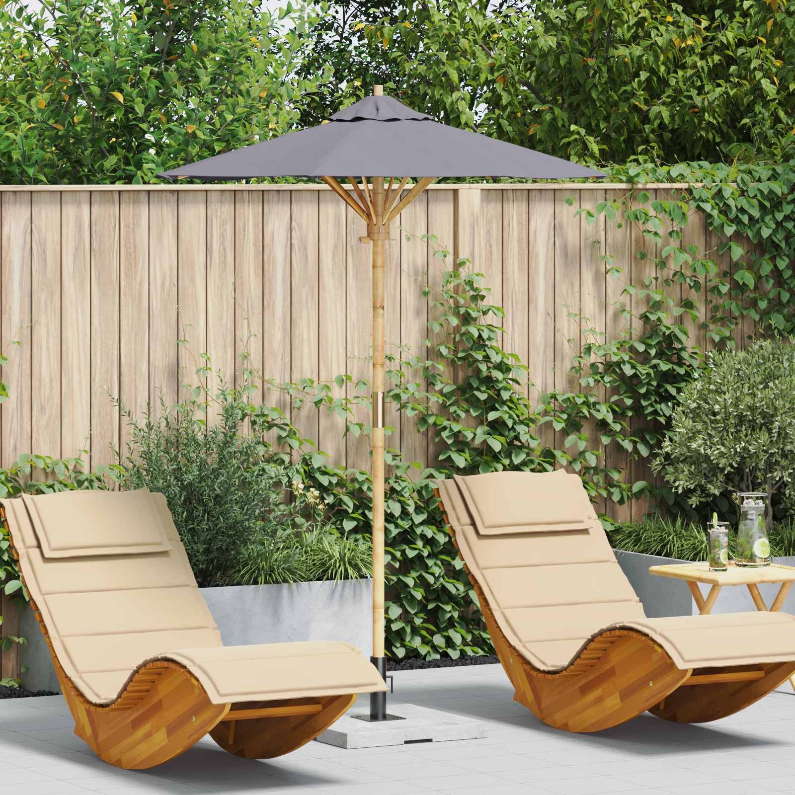 Ombrello da giardino Ø 150 x 210 cm Bambù Rotondo Grigio Scuro