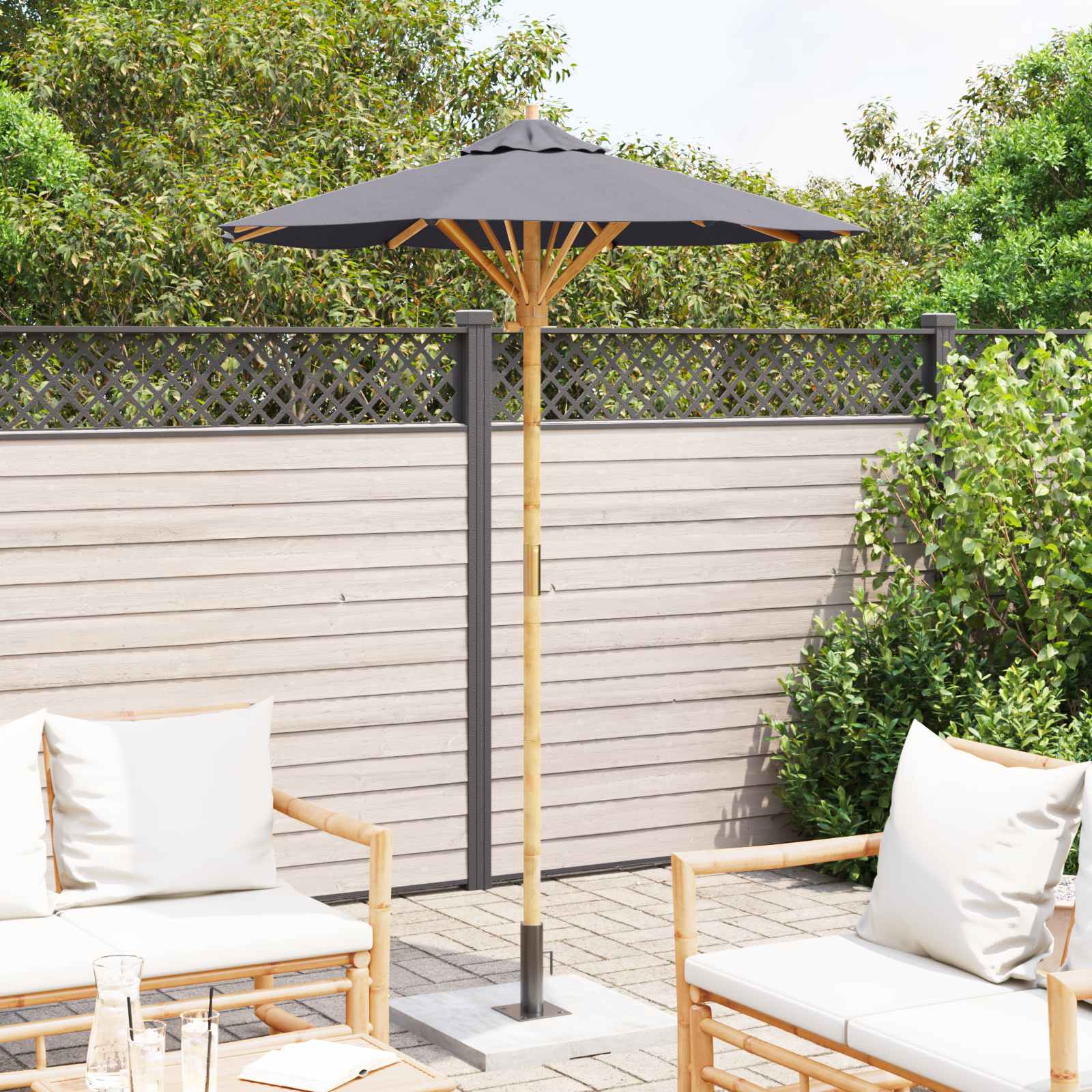 Ombrello da giardino Ø 150 x 210 cm Bambù Rotondo Grigio Scuro