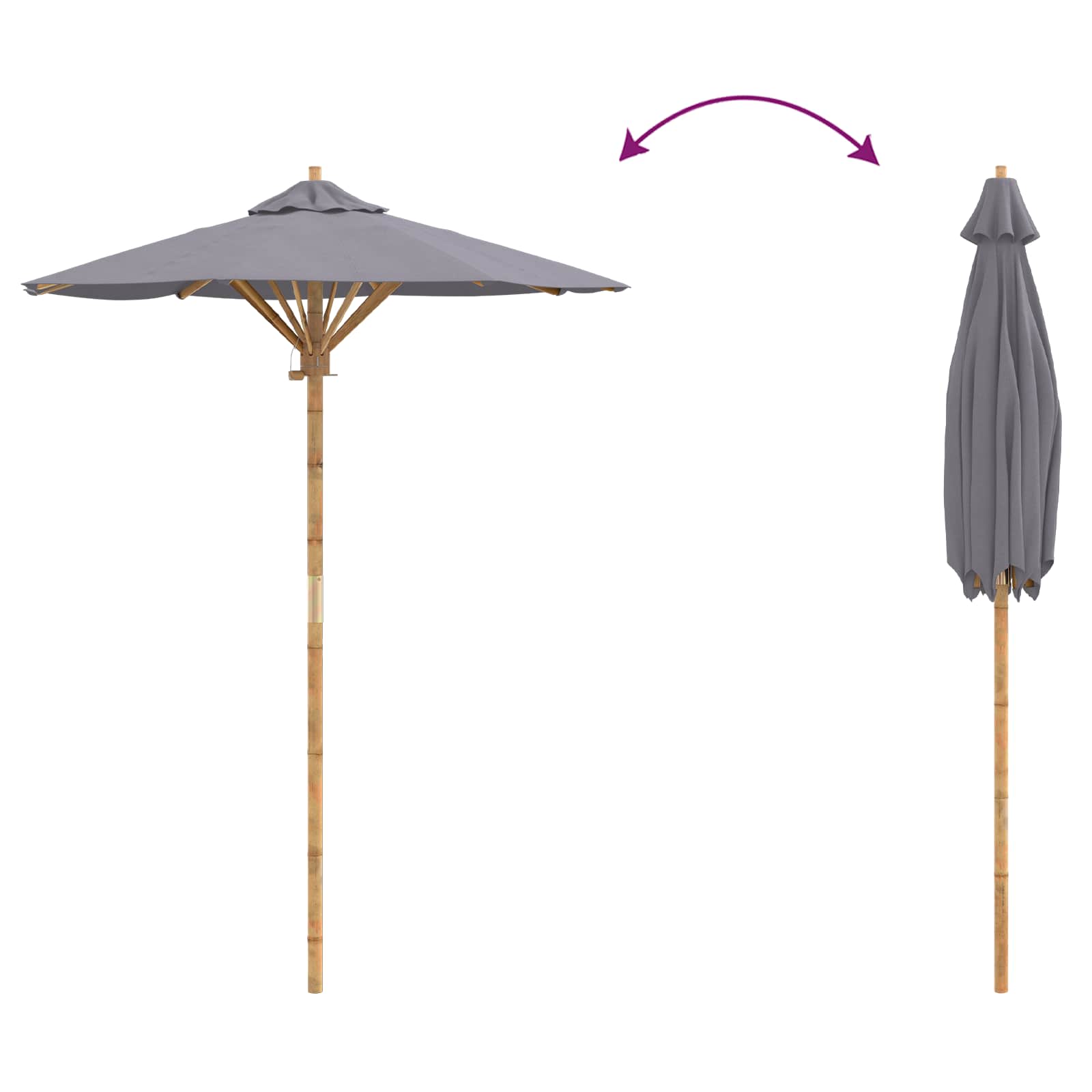 Ombrello da giardino Ø 150 x 210 cm Bambù Rotondo Grigio Scuro