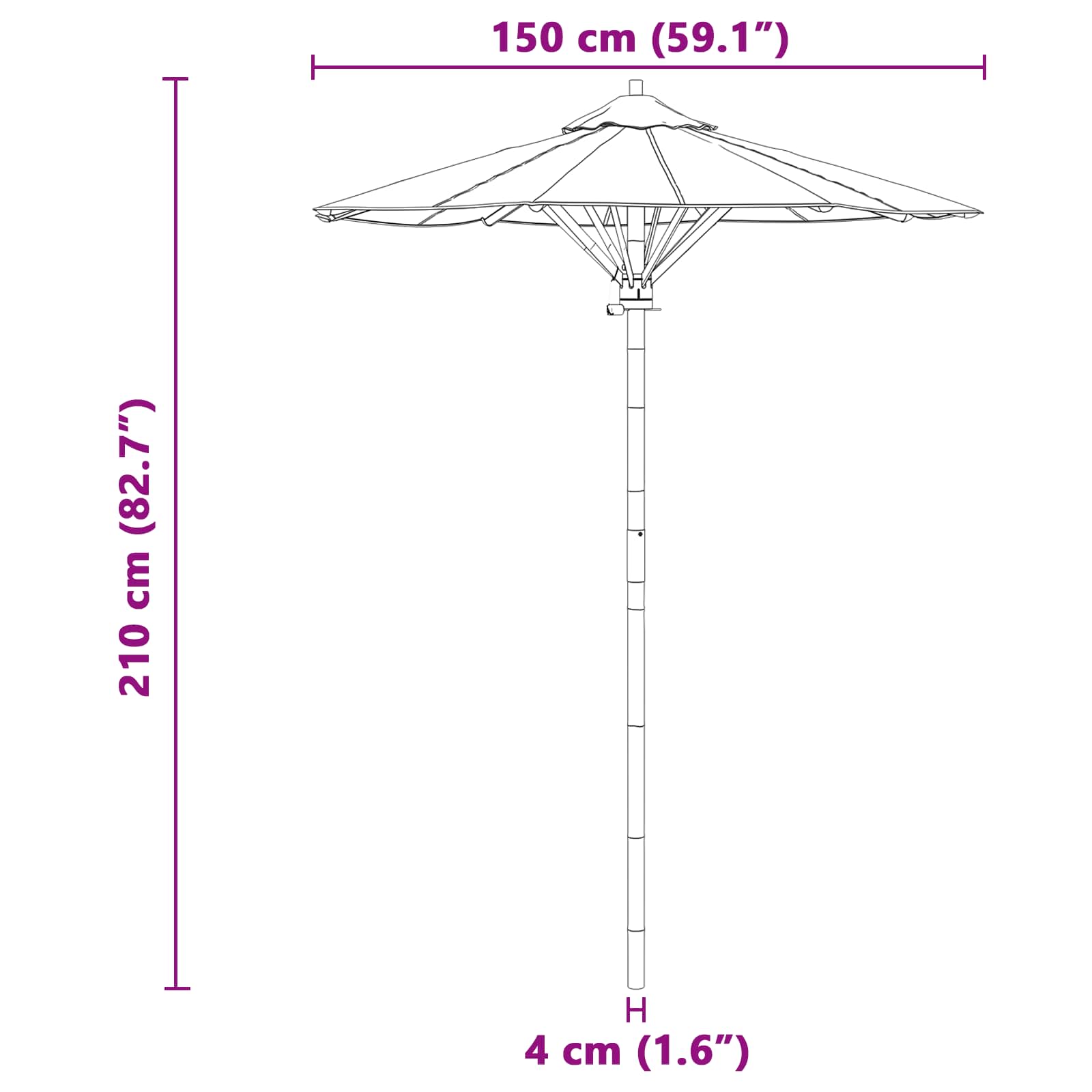 Ombrello da giardino Ø 150 x 210 cm Bambù Rotondo Grigio Scuro