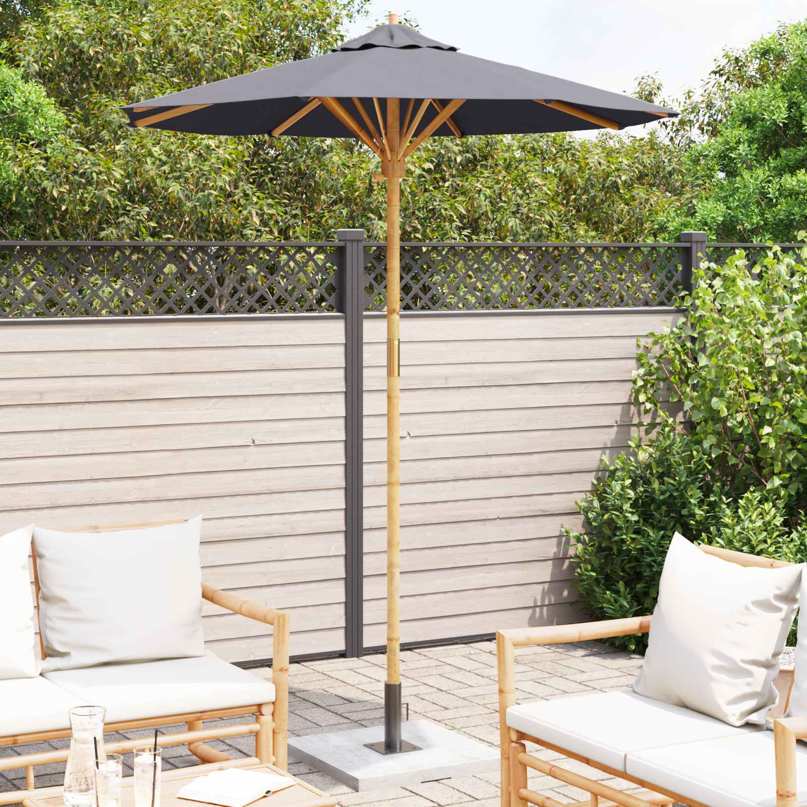 Ombrello da giardino Ø 180 x 230 cm Bambù Rotondo Grigio Scuro