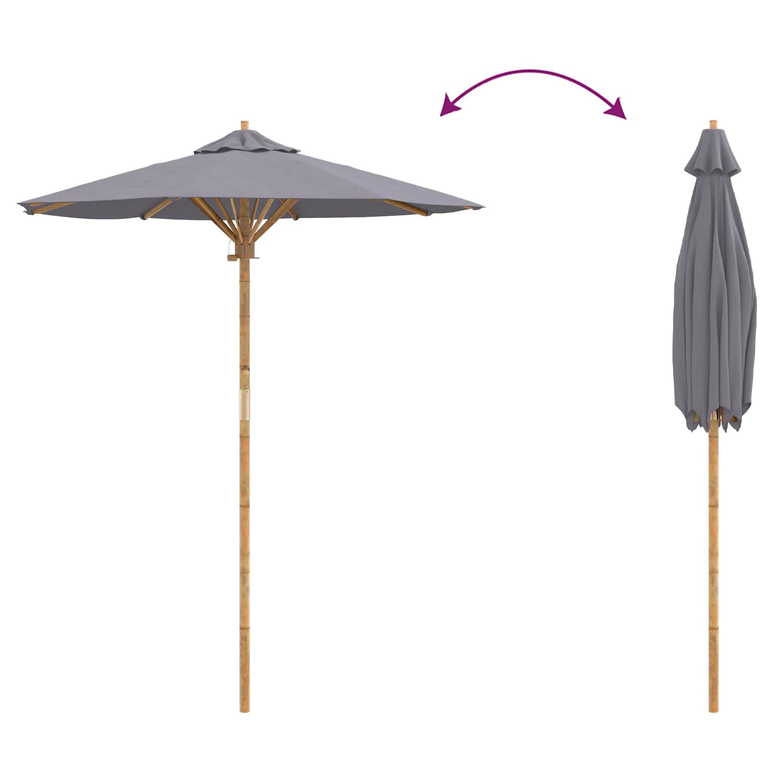 Ombrello da giardino Ø 180 x 230 cm Bambù Rotondo Grigio Scuro