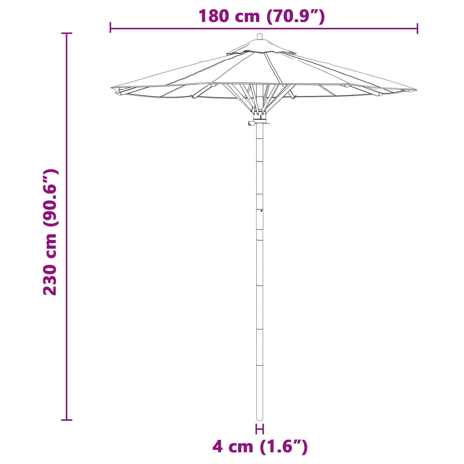Ombrello da giardino Ø 180 x 230 cm Bambù Rotondo Grigio Scuro