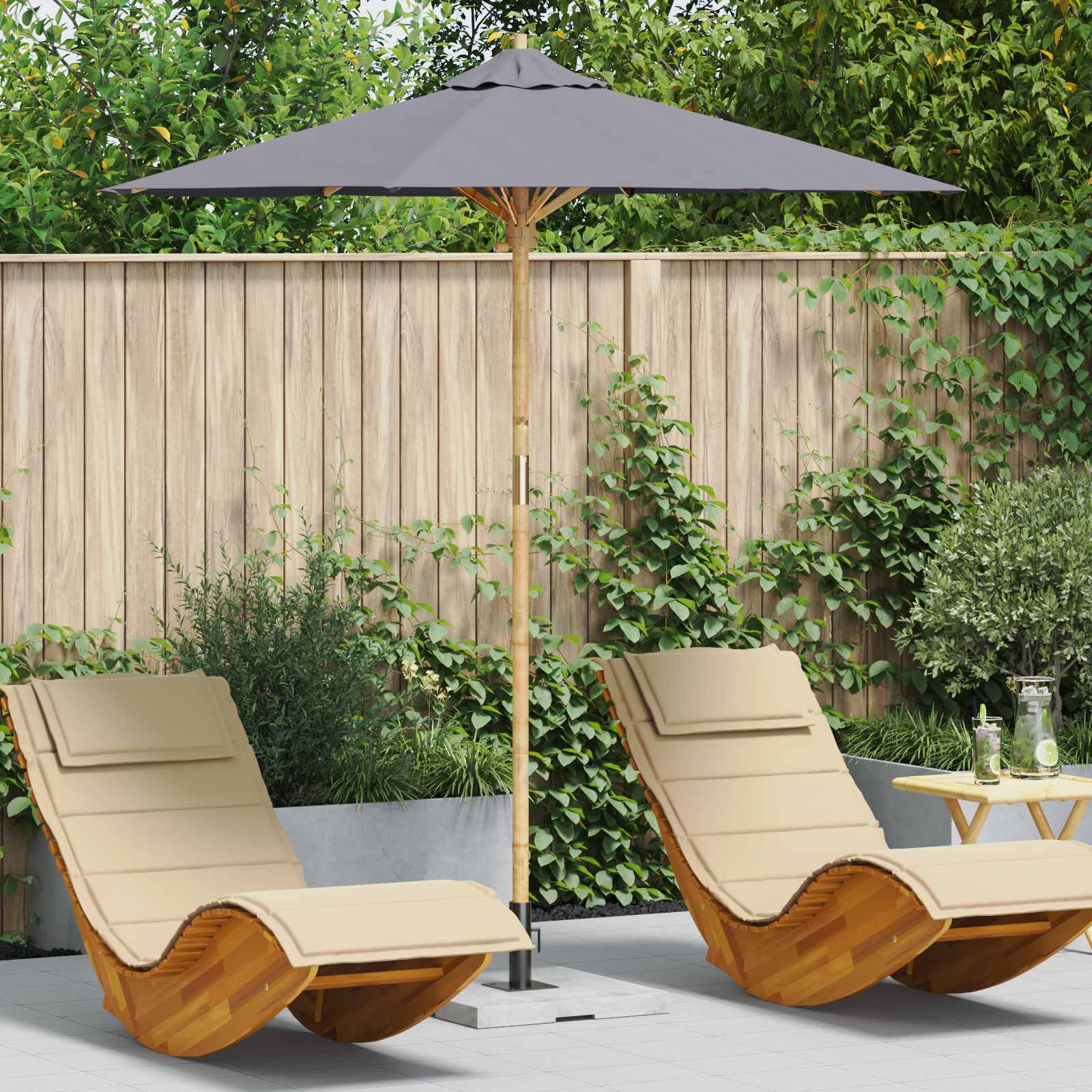 Ombrello da giardino Ø 217 x 230 cm Bambù Rotondo Grigio Scuro