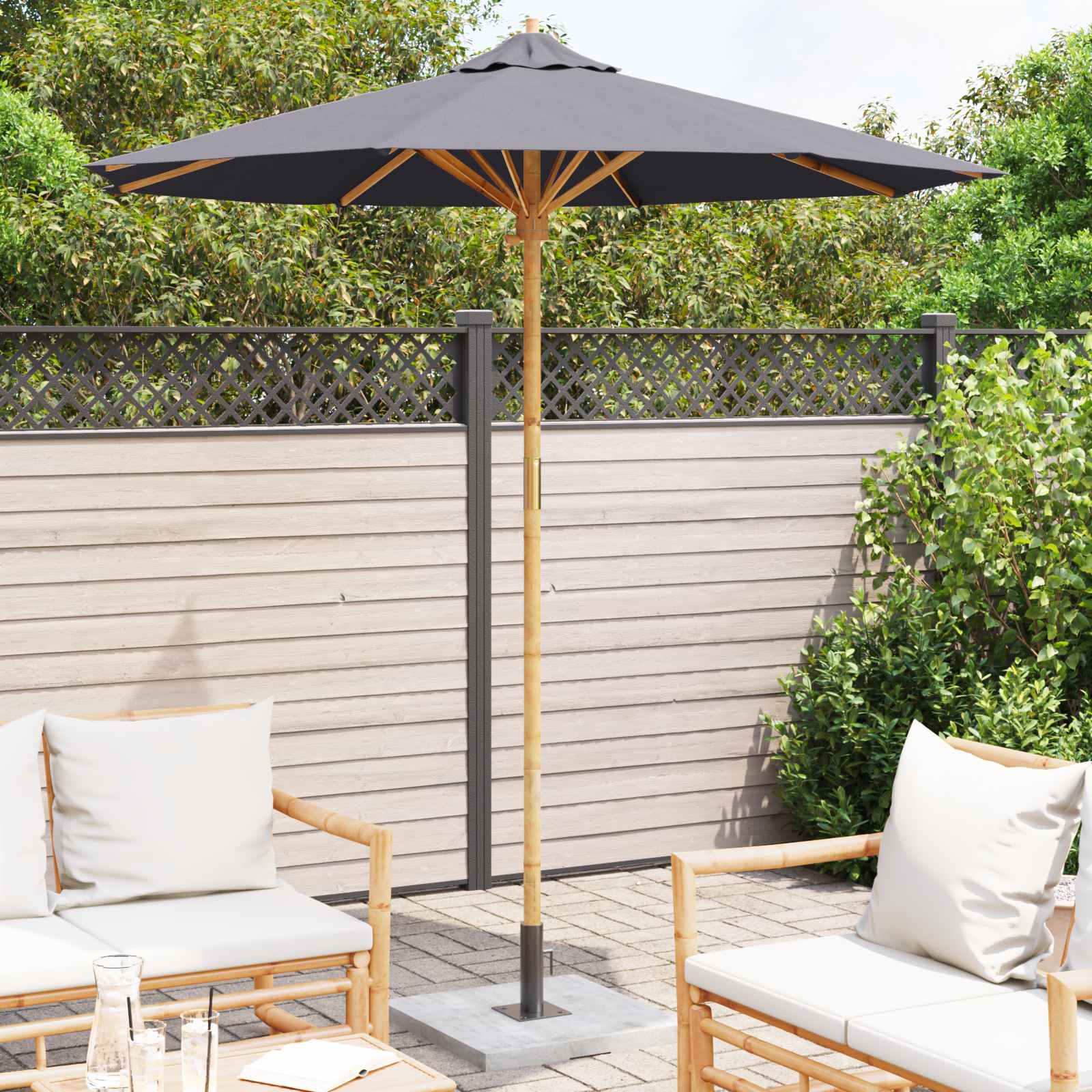 Ombrello da giardino Ø 217 x 230 cm Bambù Rotondo Grigio Scuro