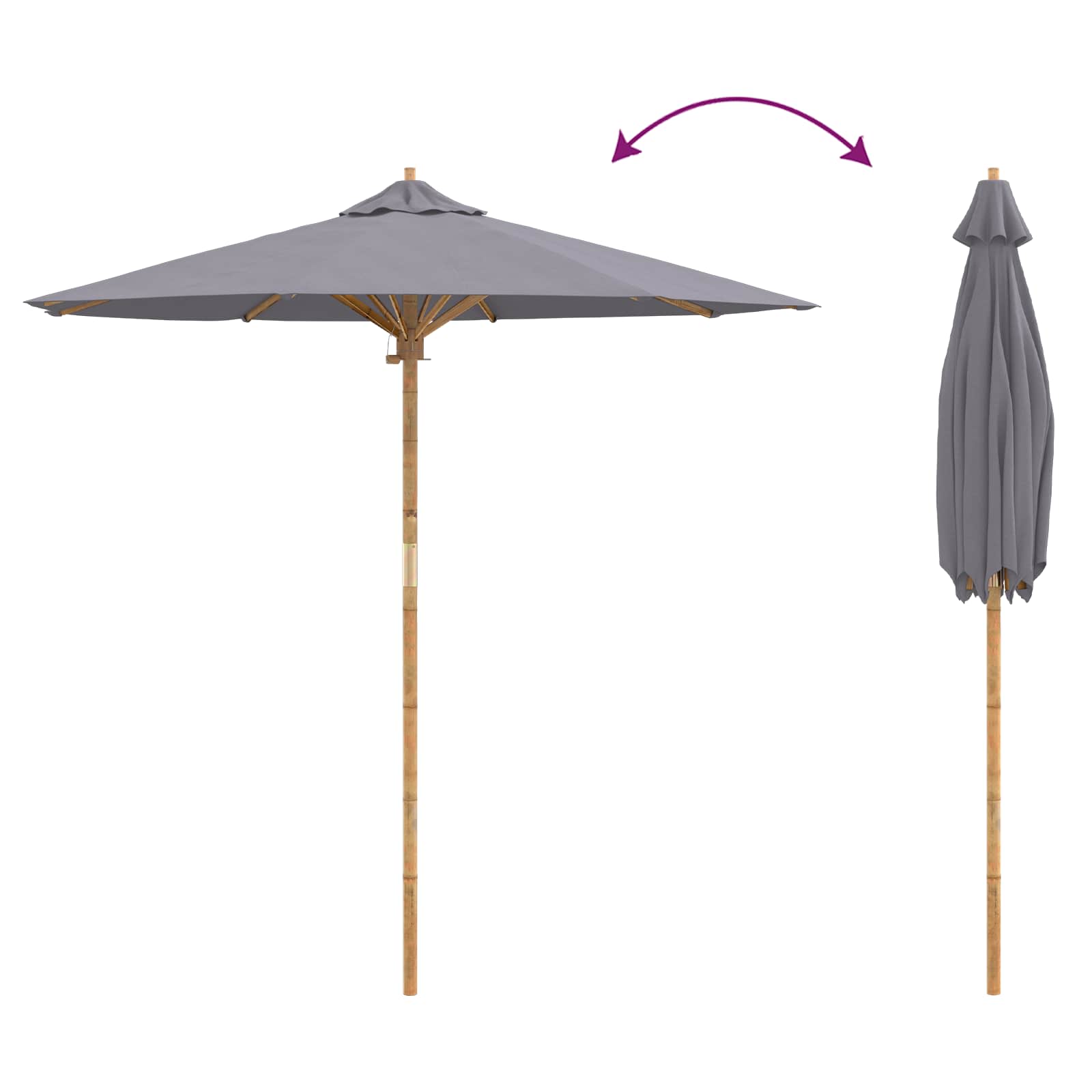 Ombrello da giardino Ø 217 x 230 cm Bambù Rotondo Grigio Scuro