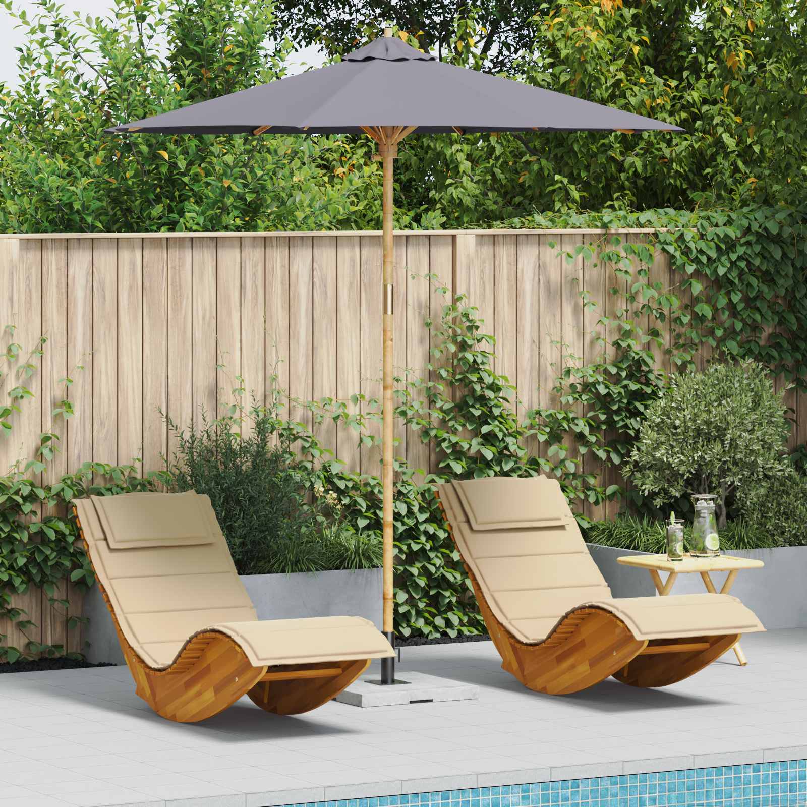 Ombrello da giardino Ø 240 x 260 cm Bambù Rotondo Grigio Scuro