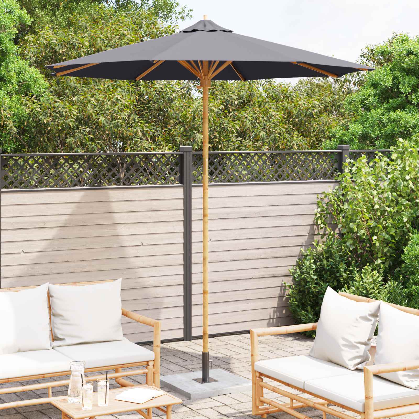 Ombrello da giardino Ø 240 x 260 cm Bambù Rotondo Grigio Scuro