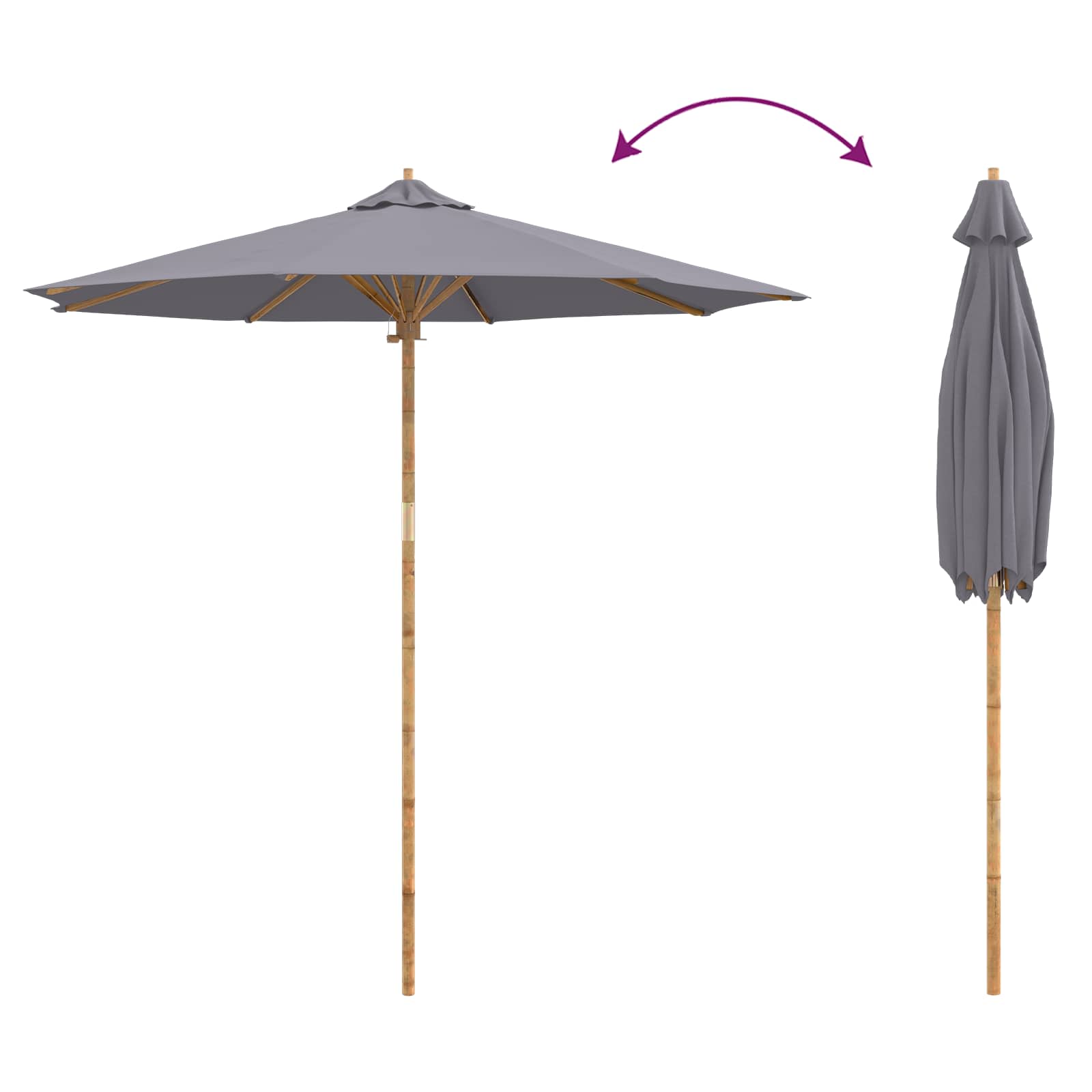 Ombrello da giardino Ø 240 x 260 cm Bambù Rotondo Grigio Scuro