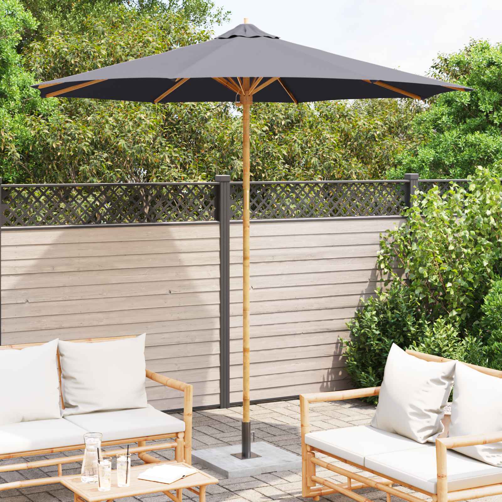 Ombrello da giardino Ø 270 x 260 cm Bambù Rotondo Grigio Scuro
