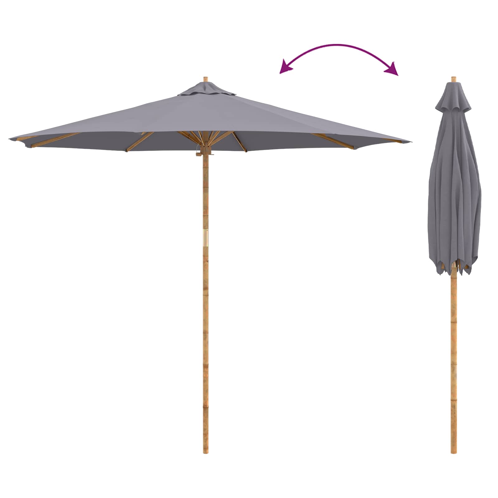 Ombrello da giardino Ø 270 x 260 cm Bambù Rotondo Grigio Scuro