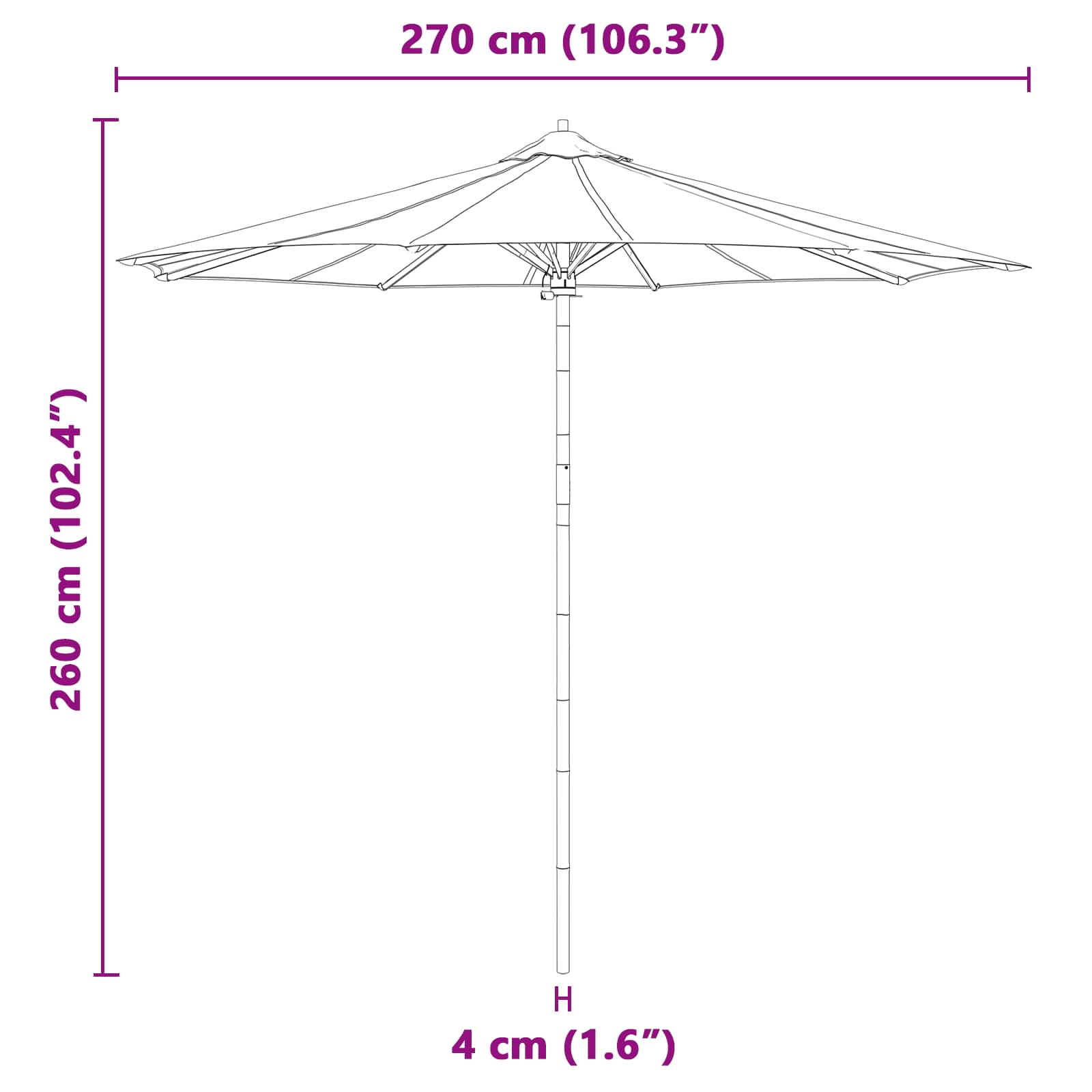 Ombrello da giardino Ø 270 x 260 cm Bambù Rotondo Grigio Scuro
