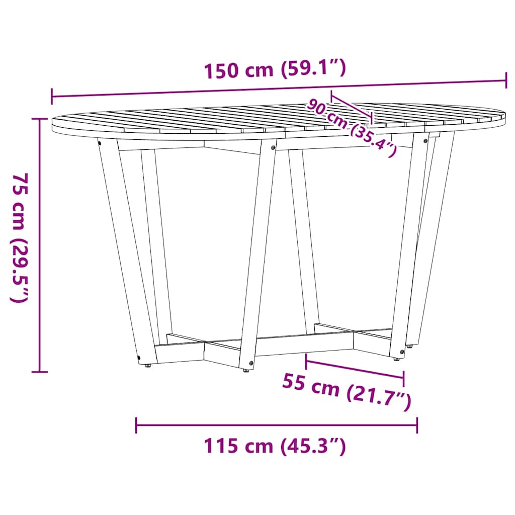 Tavolo da pranzo ovale da giardino 150x90x75 cm