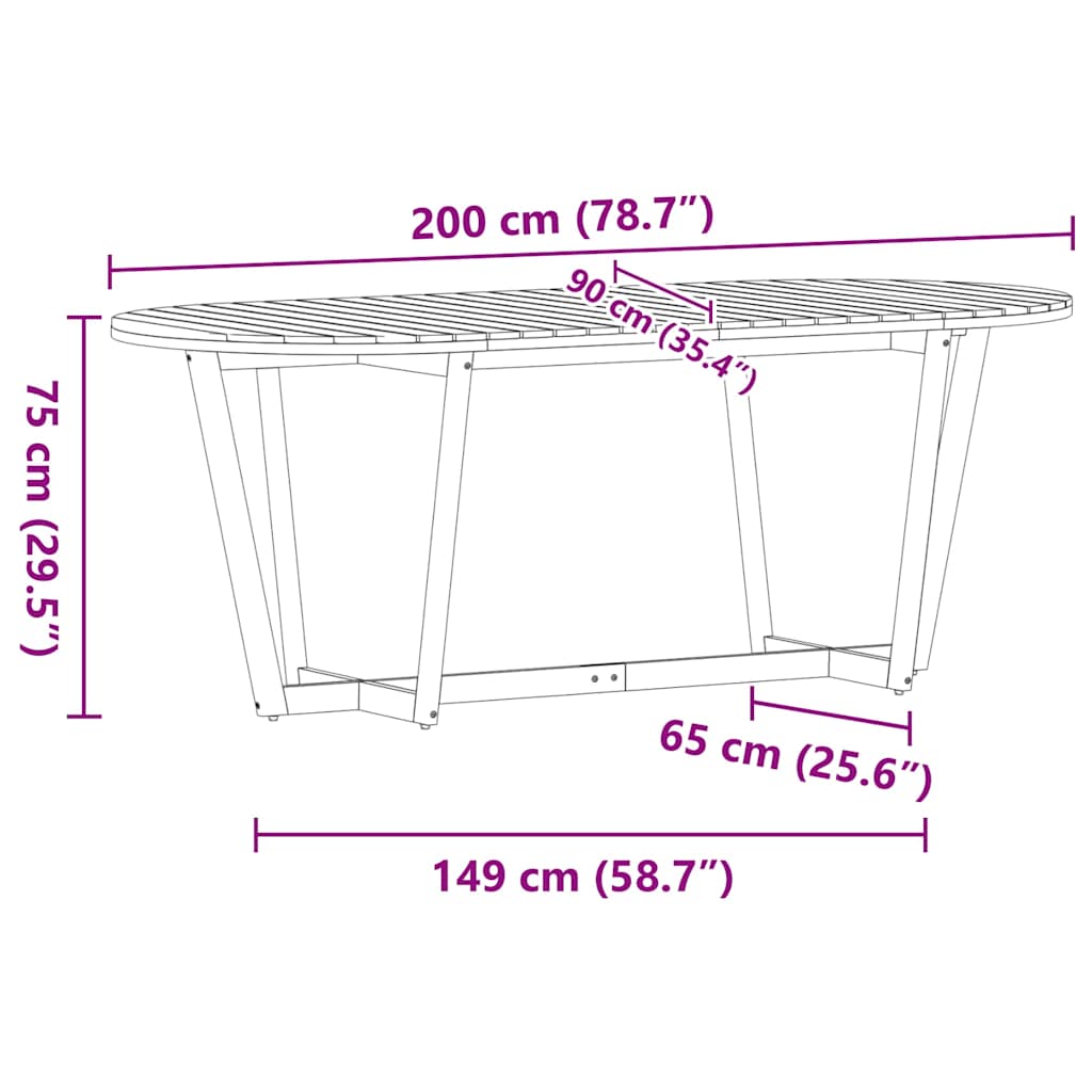 Tavolo da pranzo ovale da giardino 200x90x75 cm