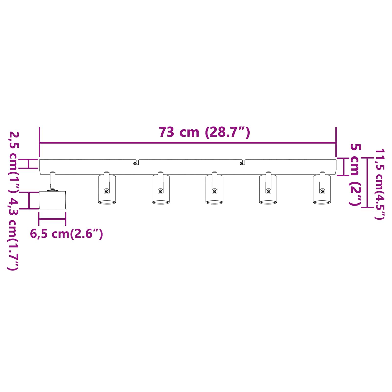 Faretto da soffitto Nichel 73 x 6,5 x 11,5 cm Metallo
