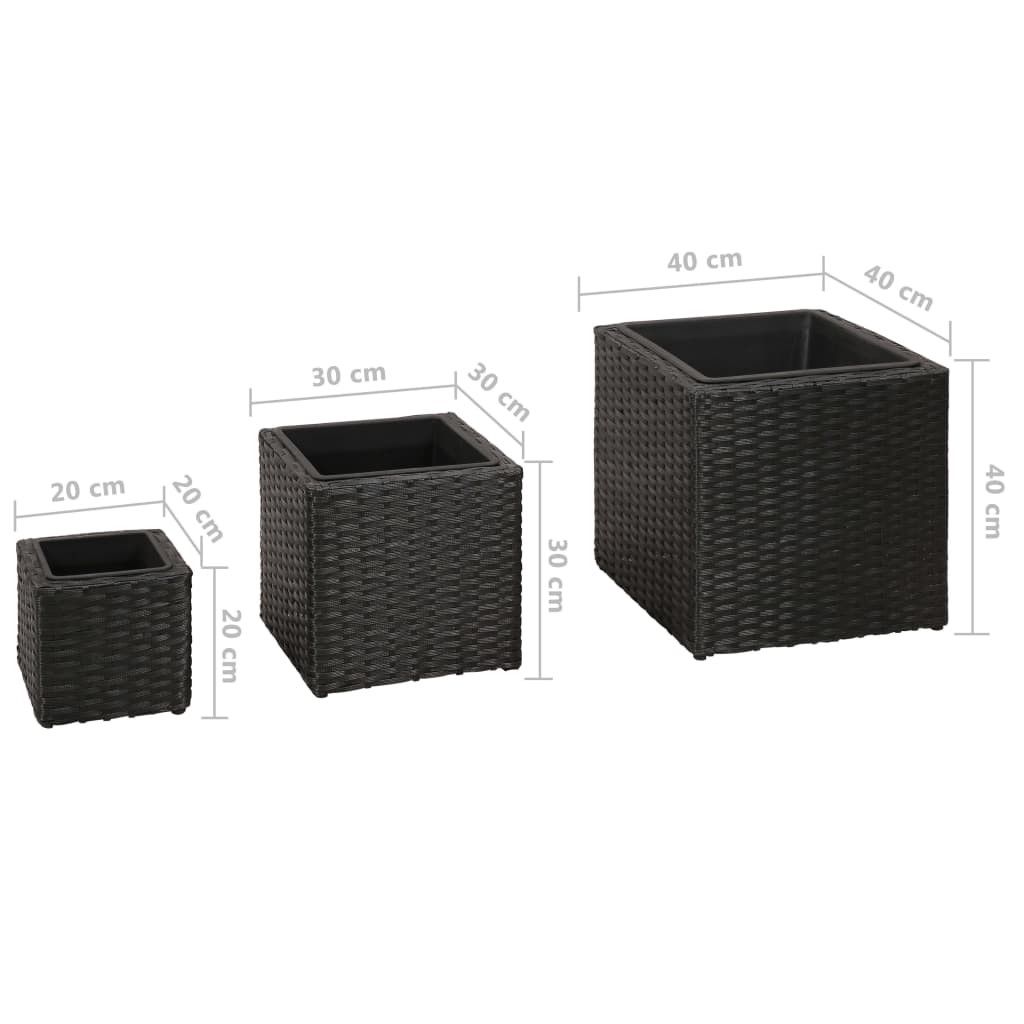 Letti Rialzati da Giardino 3 pz in Polyrattan Nero