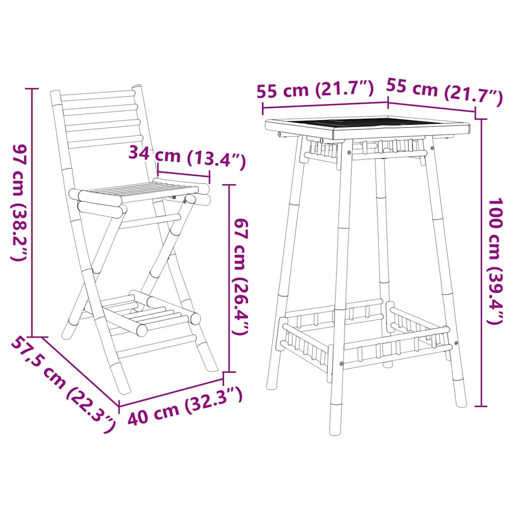 Set Bar da Esterno 3 pz Pieghevole in Bambù