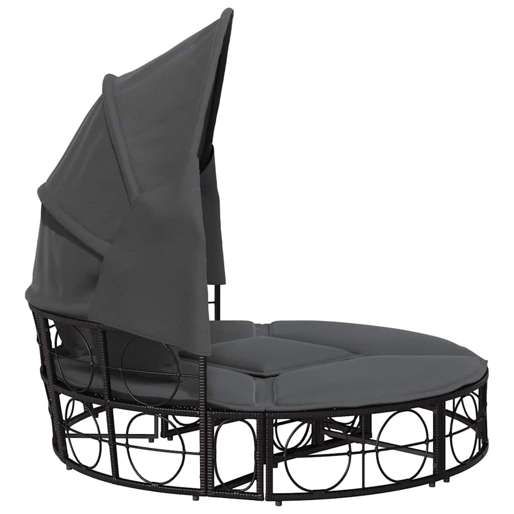 Lettino Prendisole Esterno Tetto e Cuscini Nero in Polyrattan