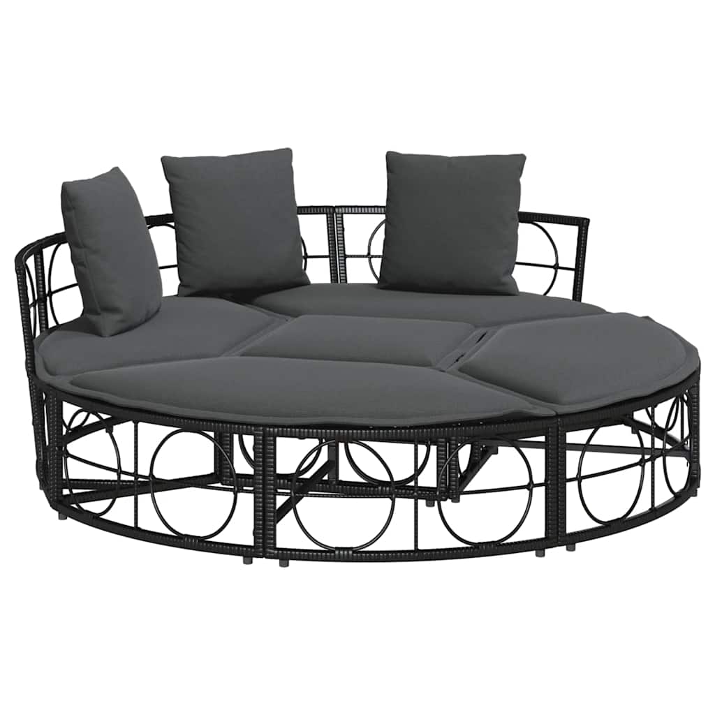 Lettino Prendisole Esterno senza Tetto Nero in Polyrattan