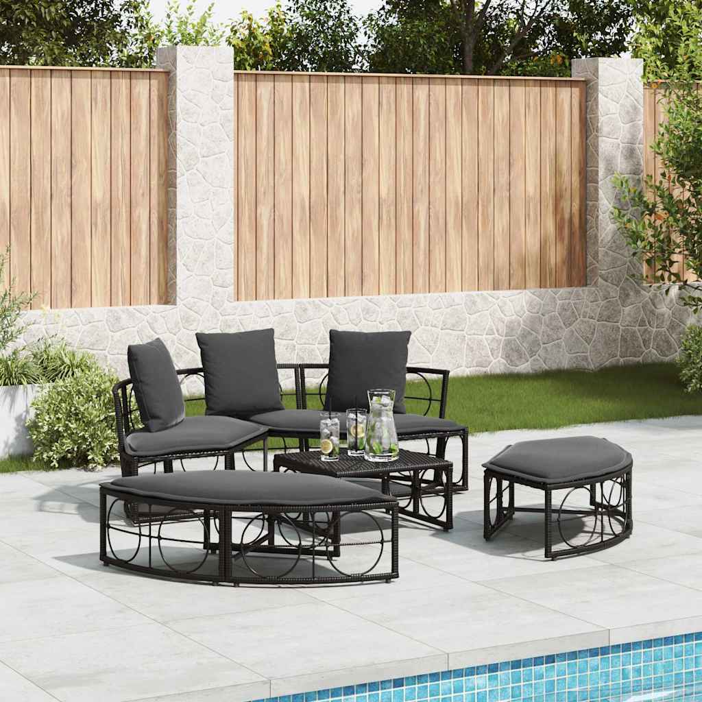 Lettino Prendisole Esterno senza Tetto Nero in Polyrattan