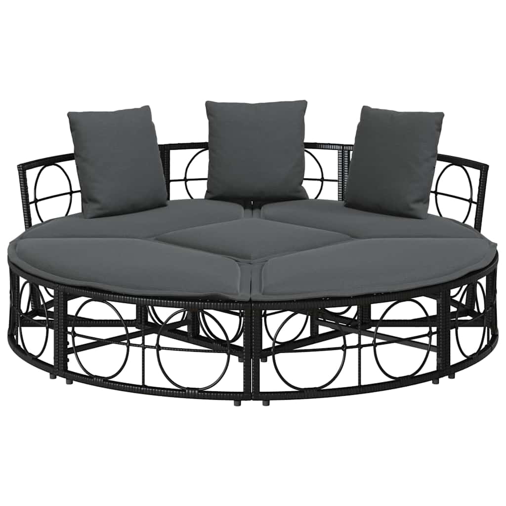 Lettino Prendisole Esterno senza Tetto Nero in Polyrattan