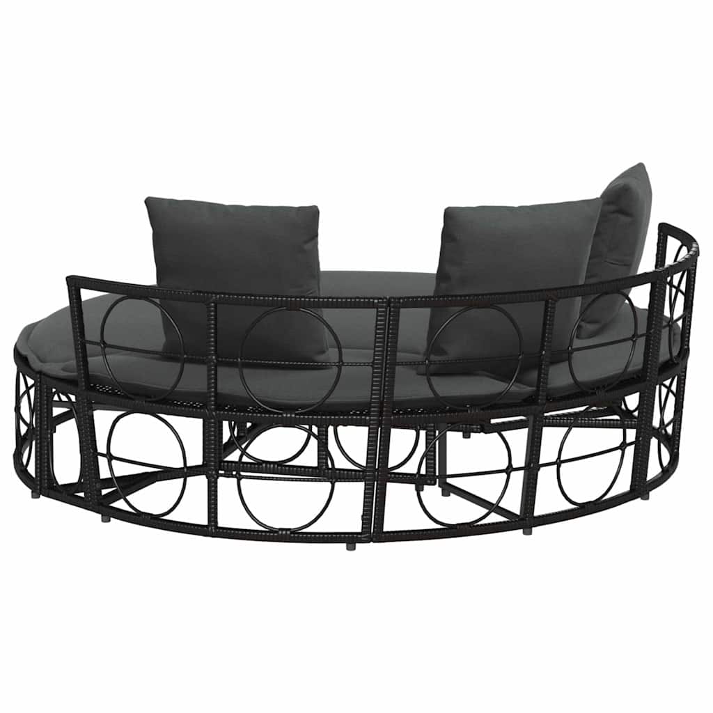 Lettino Prendisole Esterno senza Tetto Nero in Polyrattan
