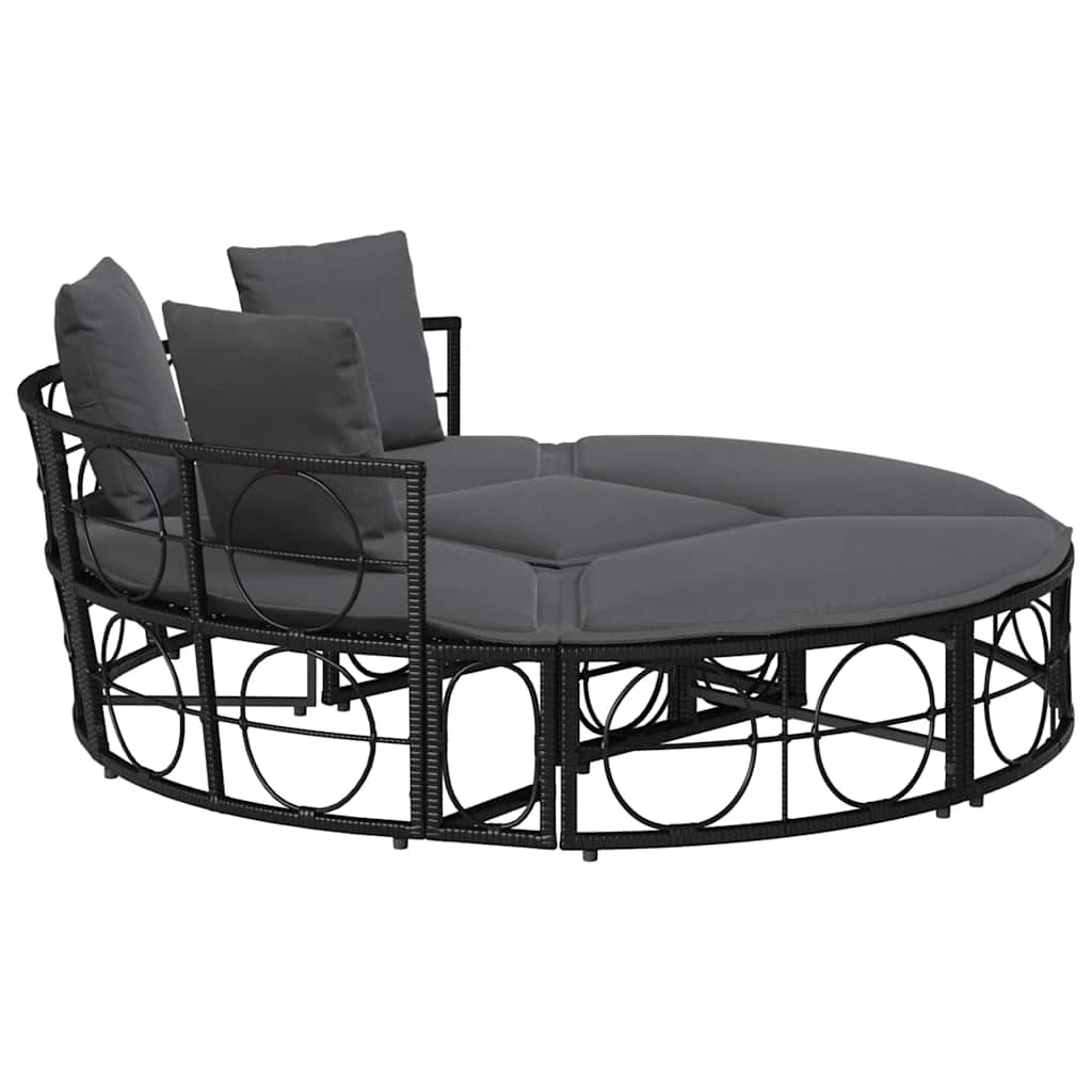 Lettino Prendisole Esterno senza Tetto Nero in Polyrattan