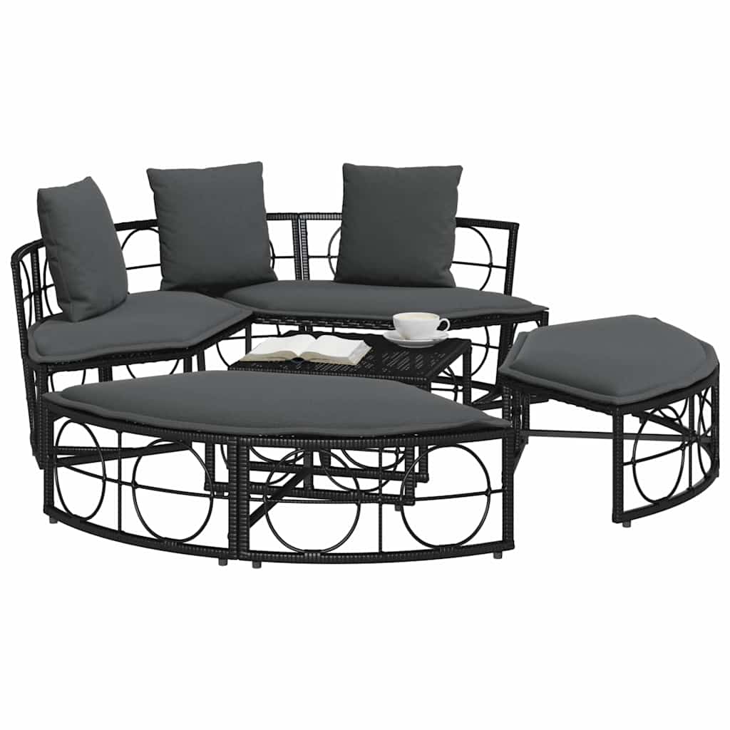Lettino Prendisole Esterno senza Tetto Nero in Polyrattan