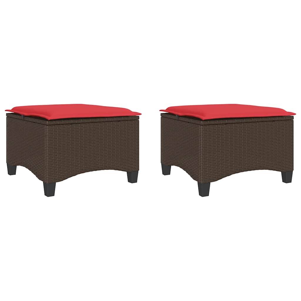 Sgabelli Giardino con Cuscini 2pz Marrone 55x55x36cm Polyrattan