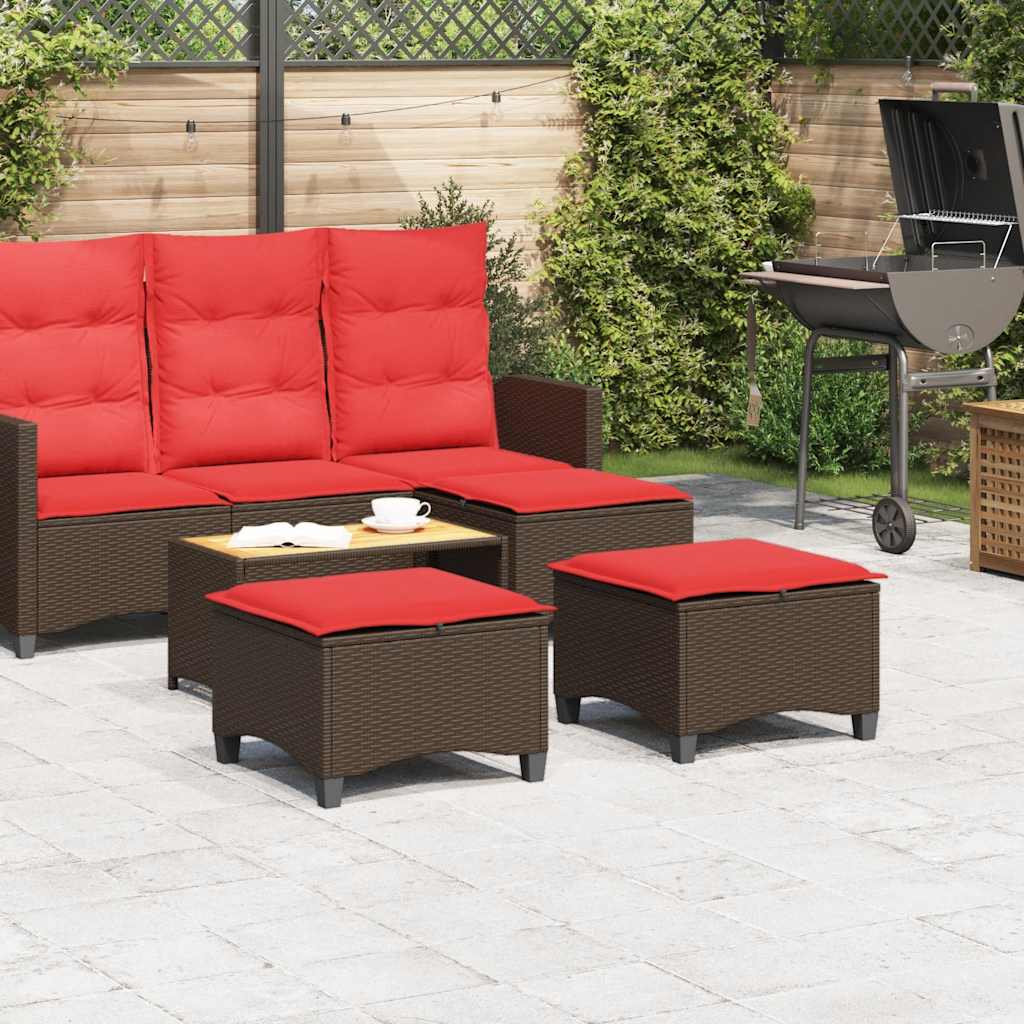 Sgabelli Giardino con Cuscini 2pz Marrone 55x55x36cm Polyrattan