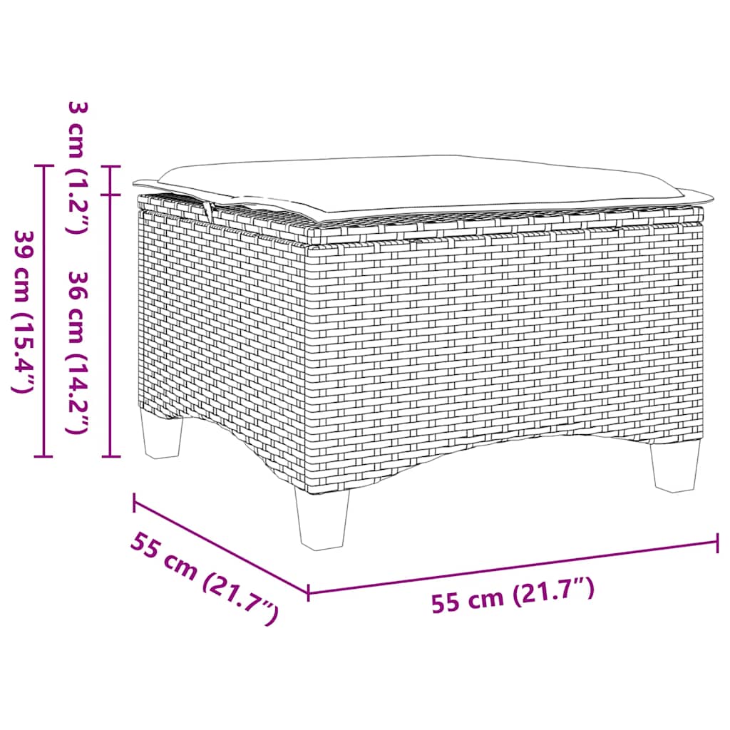 Sgabelli Giardino con Cuscini 2pz Marrone 55x55x36cm Polyrattan
