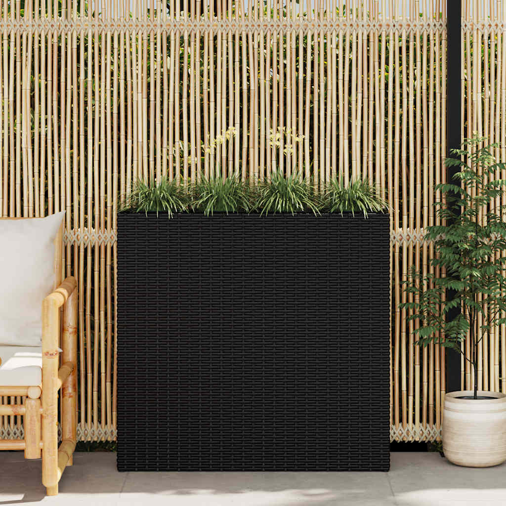 Letto Rialzato da Giardino con 4 Vasi in Polyrattan Nero