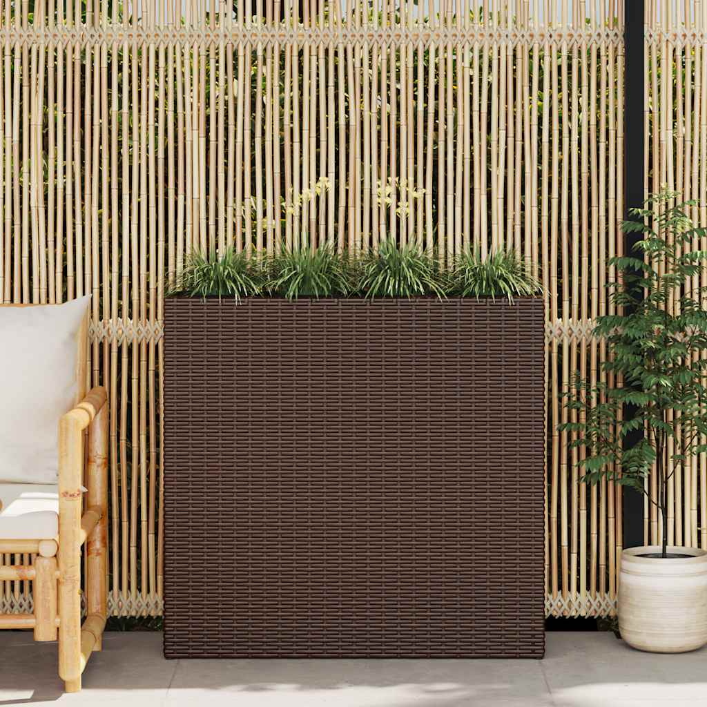 Letto Rialzato da Giardino con 4 Vasi in Polyrattan Marrone