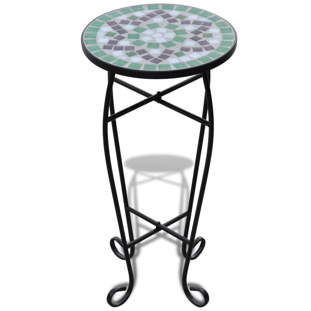 Tavolino per Piante con Mosaico Verde e Bianco