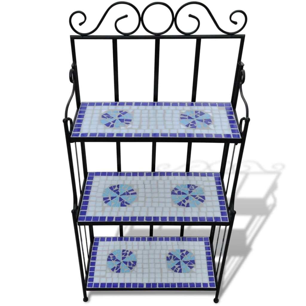Piedistallo per Piante Terracotta con Mosaico Blu e Bianco