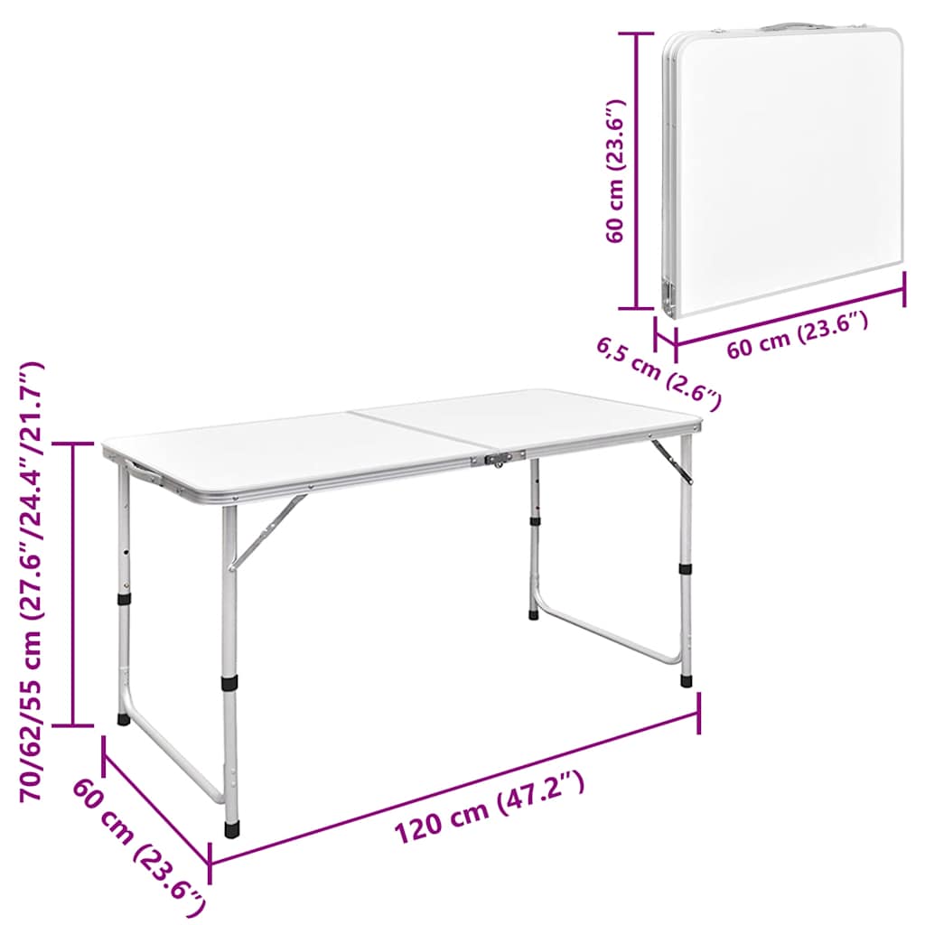 Tavolo da Campeggio Pieghevole Alluminio Regolabile 120x60 cm