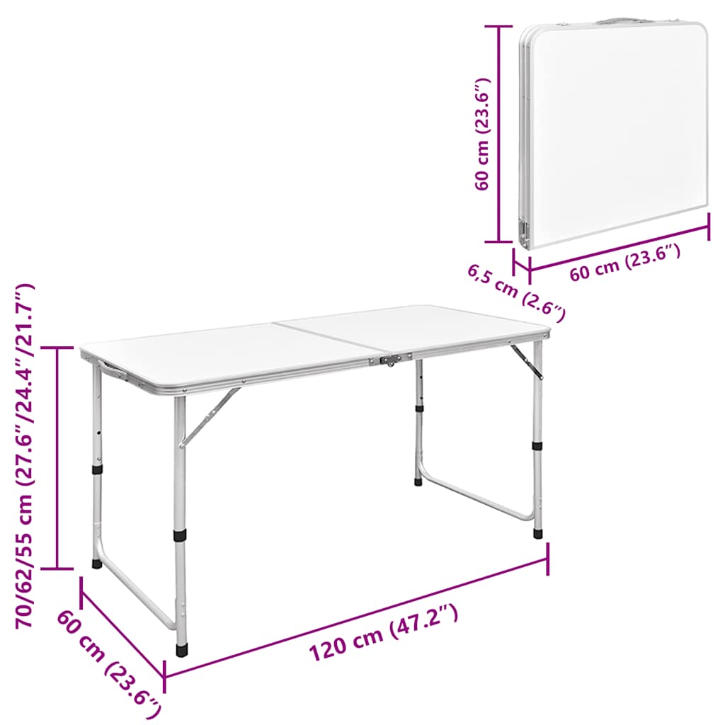 Set Tavolo da Campeggio Pieghevole 4 Sedie Regolabile 120x60 cm