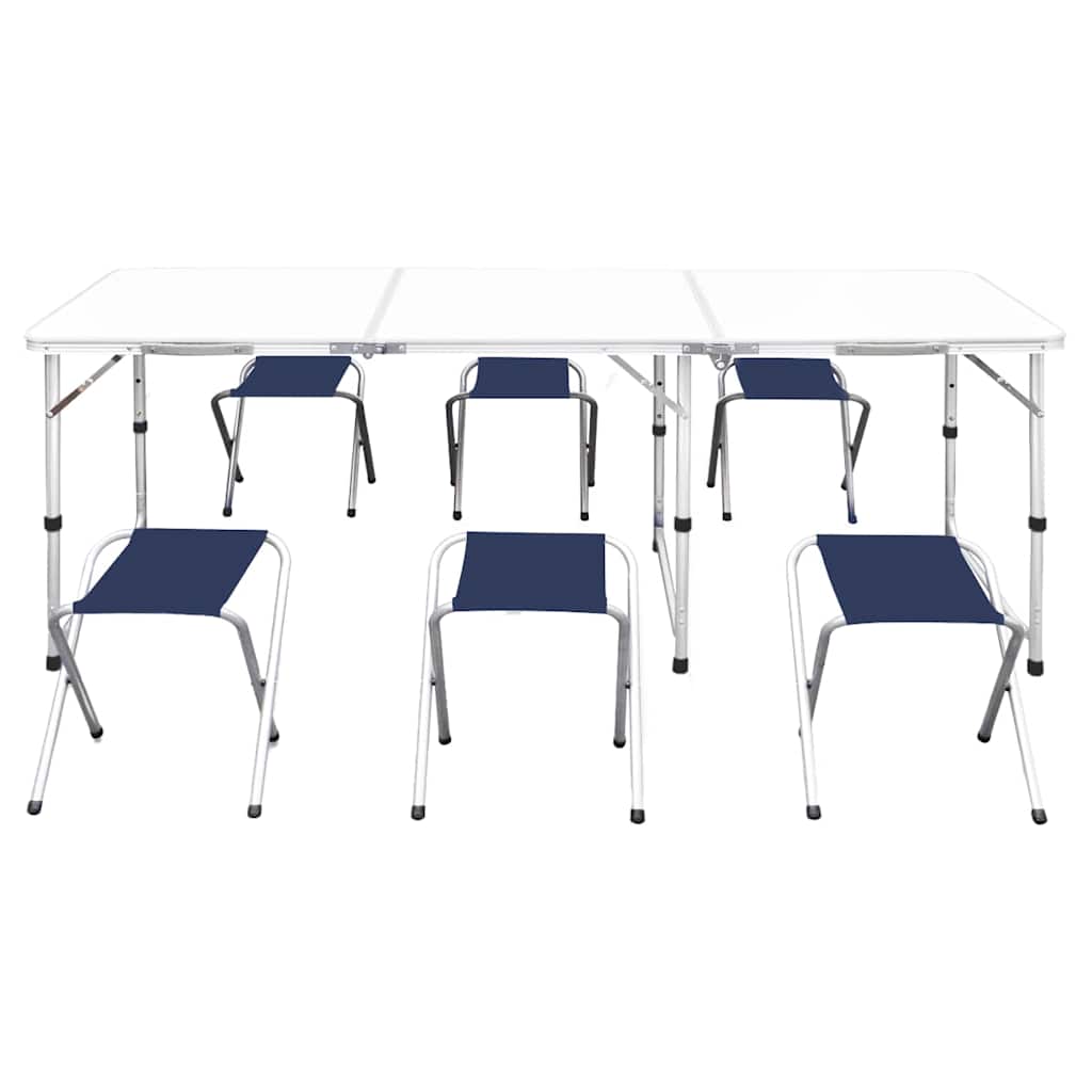 Set Tavolo da Campeggio Pieghevole 6 Sedie Regolabili 180x60 cm
