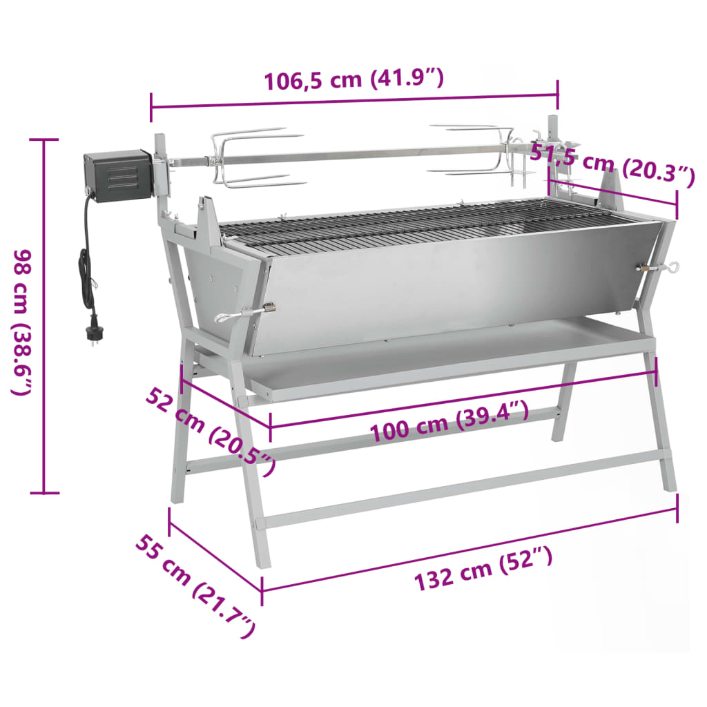 Barbecue Girarrosto in Ferro ed Acciaio Inossidabile