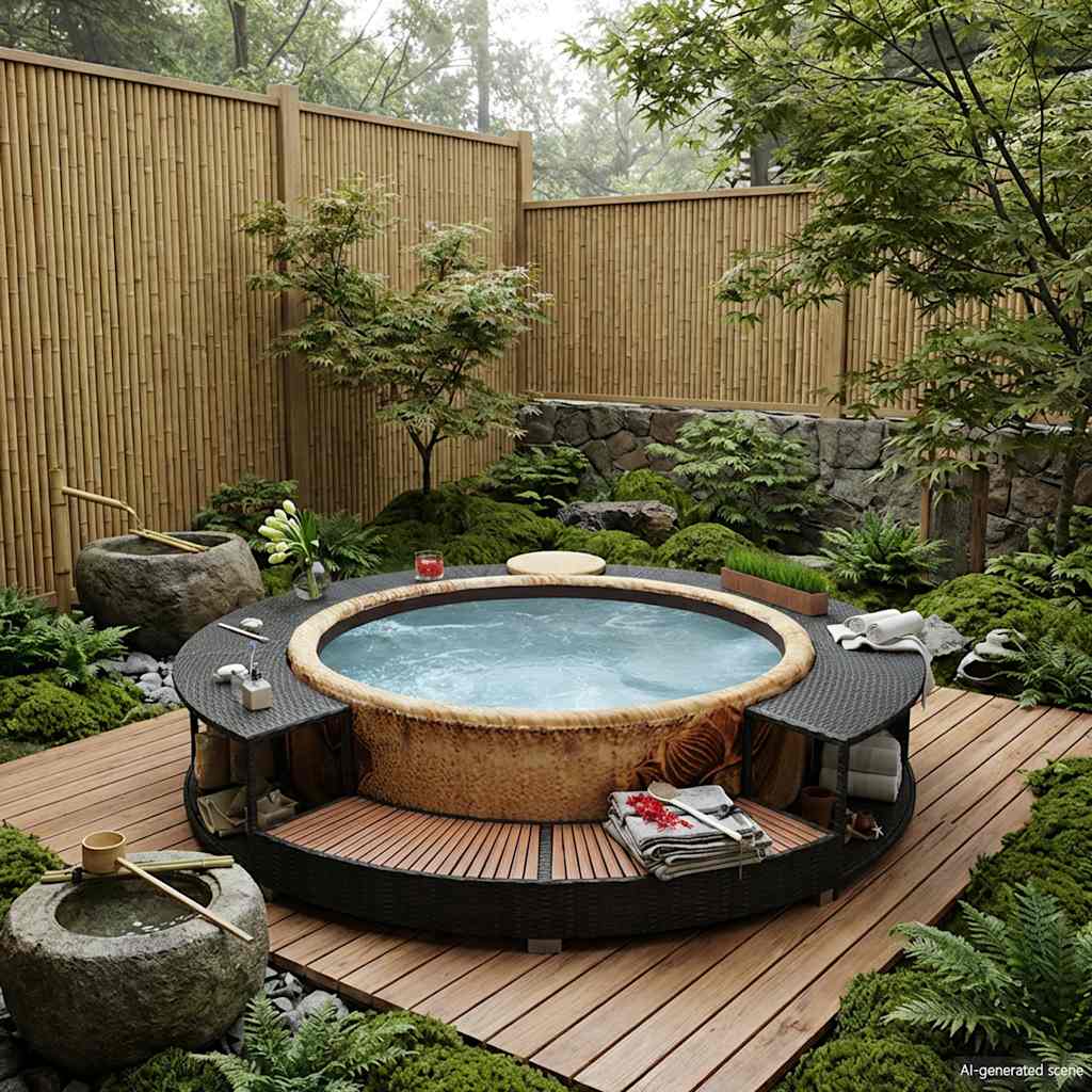 Bordo per Vasca da Spa in Polyrattan Nero