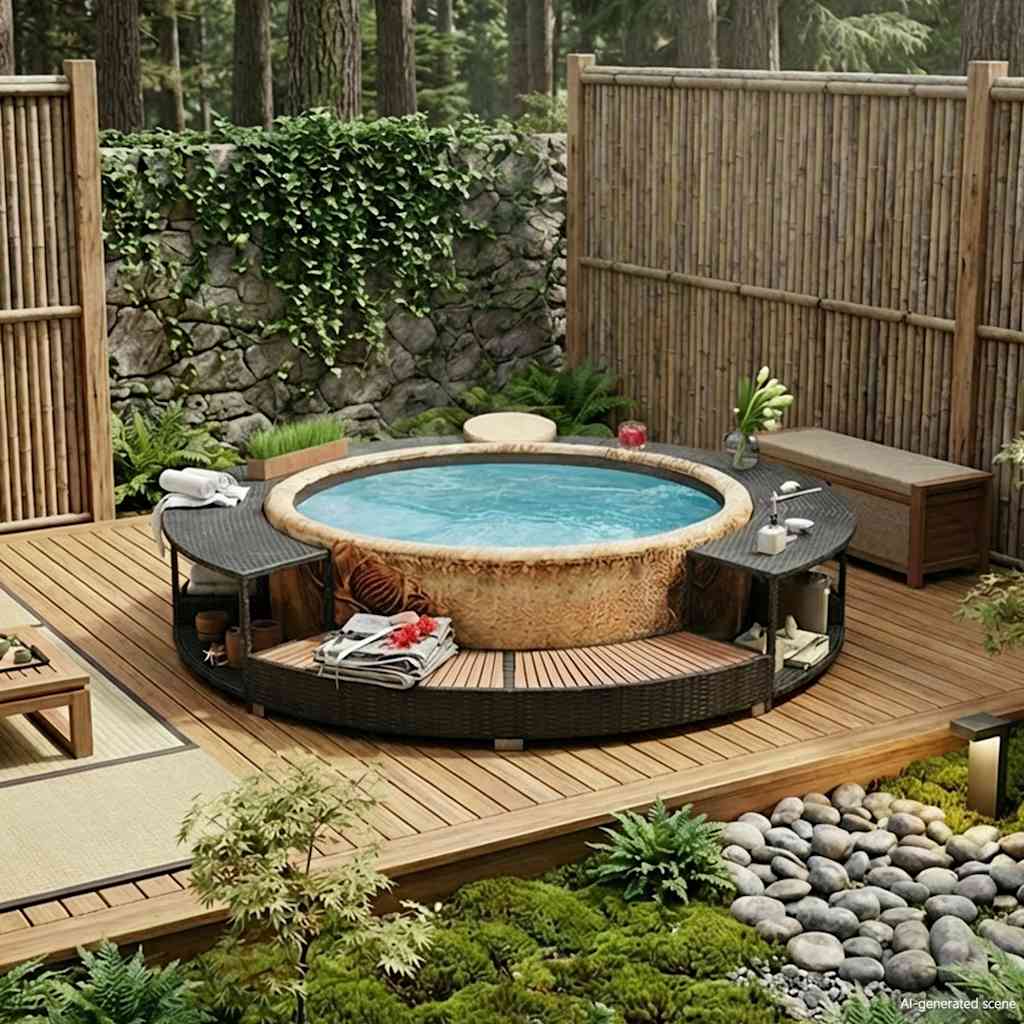 Bordo per Vasca da Spa in Polyrattan Nero