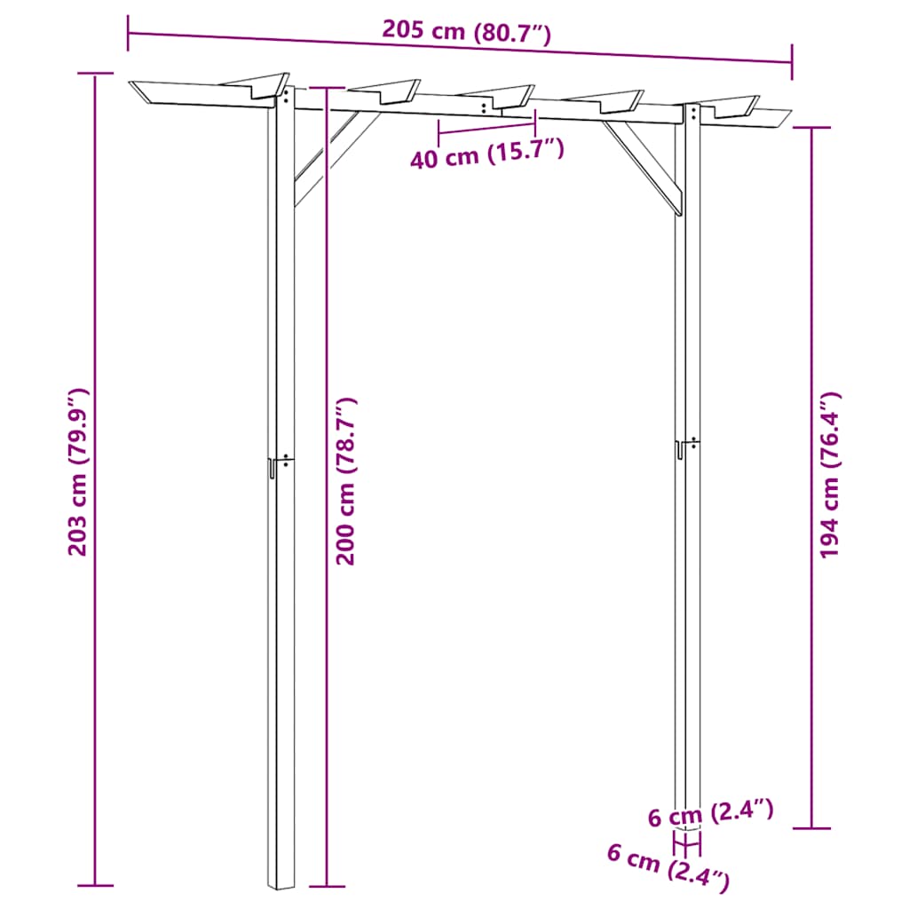 Pergolato da Giardino 205x40x203 cm in Legno