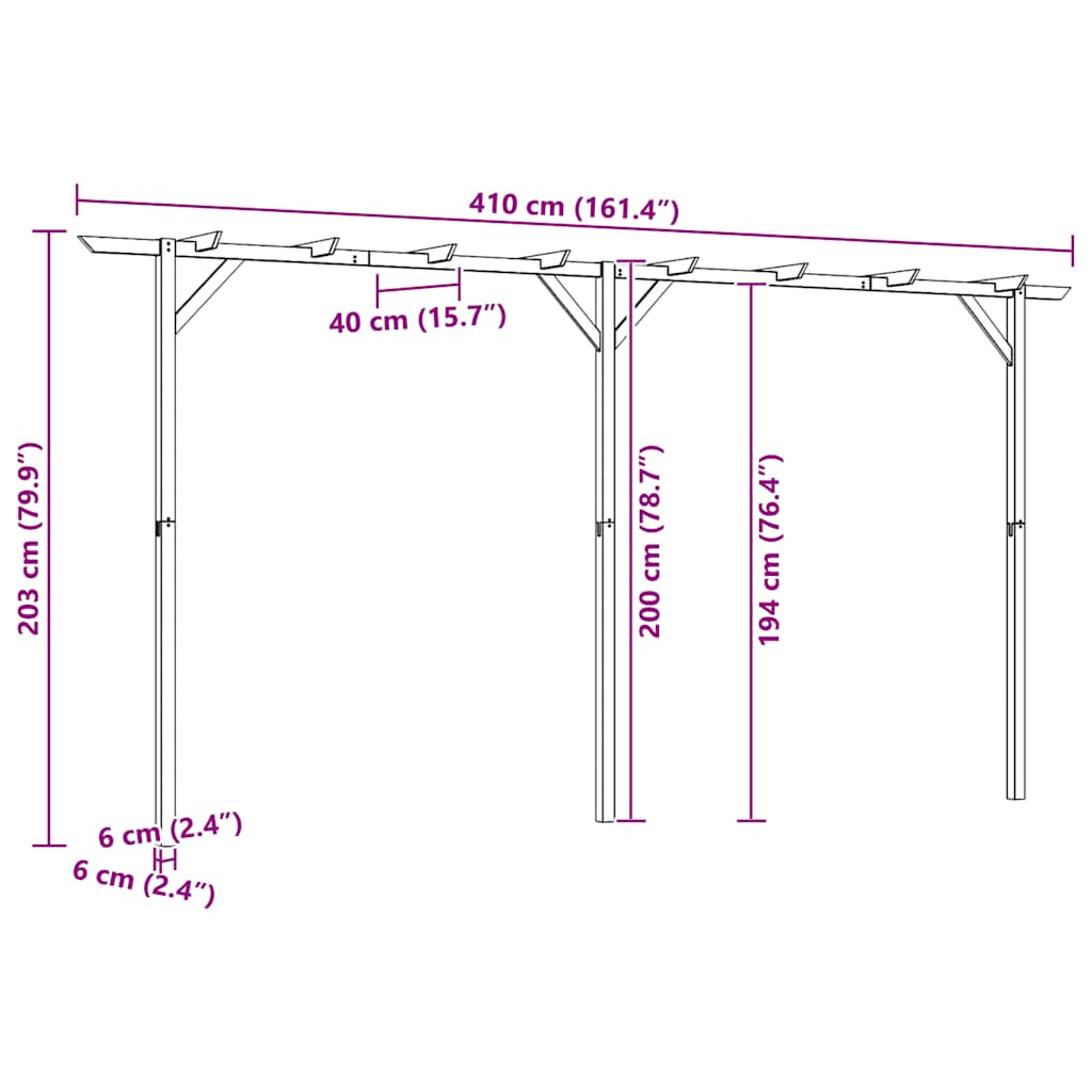 Pergolato da Giardino 410x40x203 cm in Legno