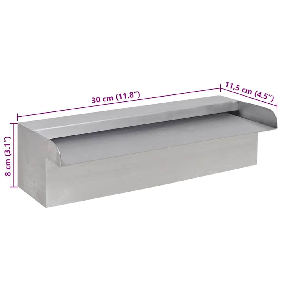 Fontana a Cascata per Giardino Rettangolare Acciaio Inox 30 cm