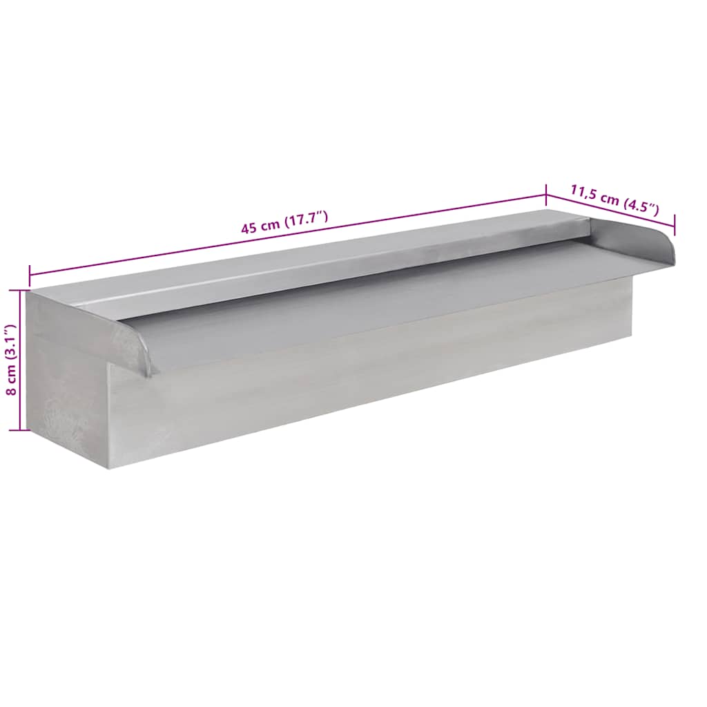 Fontana a Cascata per Giardino Rettangolare Acciaio Inox 45 cm