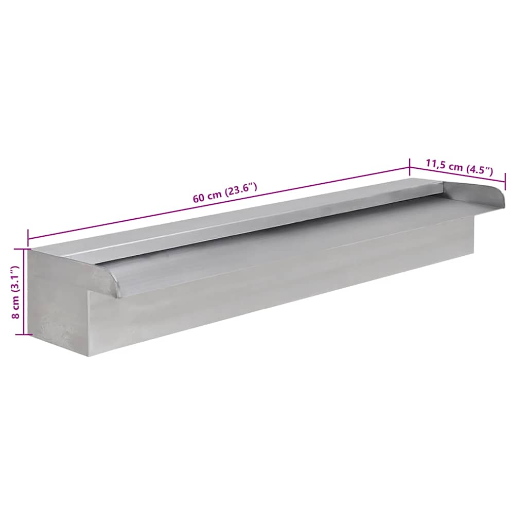 Fontana a Cascata per Giardino Rettangolare Acciaio Inox 60 cm