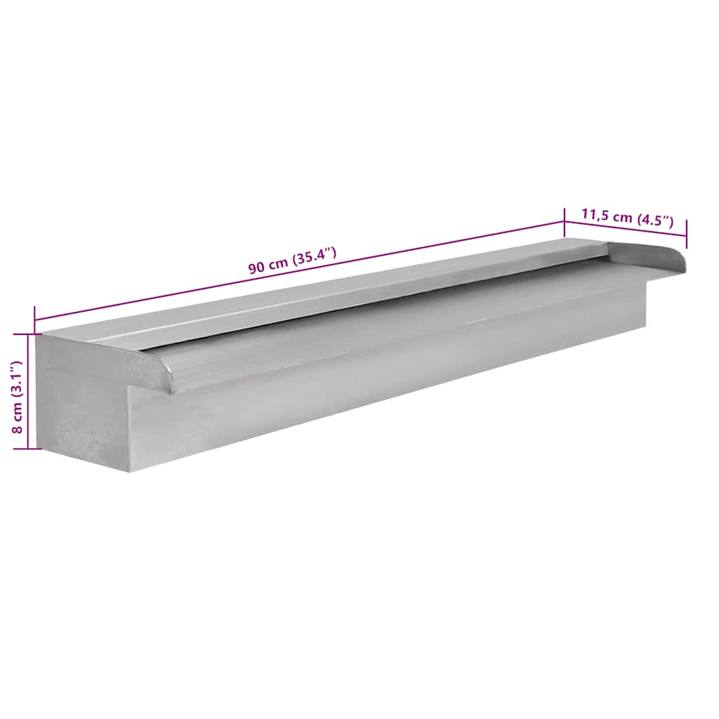Fontana a Cascata per Giardino Rettangolare Acciaio Inox 90 cm