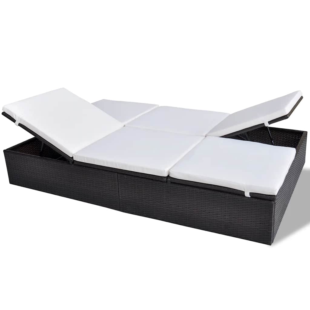 Lettino Prendisole Doppio con Cuscino in Polyrattan Marrone
