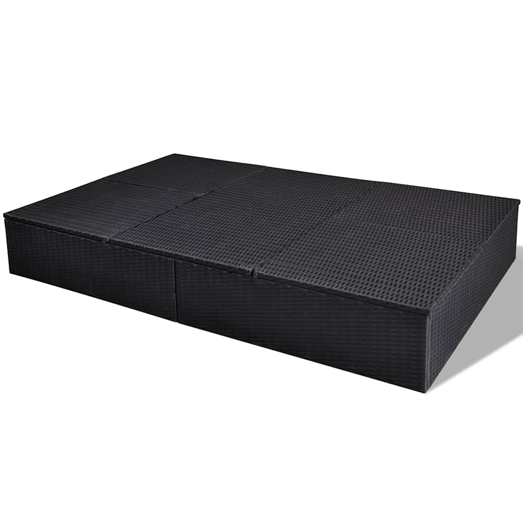 Lettino Prendisole Doppio con Cuscino in Polyrattan Nero